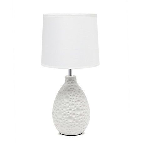 Creekwood Home Traditional Ceramic Textured Thumbprint Tear Drop Shaped Table Desk Lamp with Tapered Fabric Shade