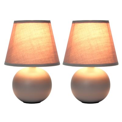 Image showing  Traditional Ceramic Orb Base Bedside Table Desk Lamp Two Pack Set with Matching Tapered Drum Fabric Shade
