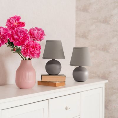 Image showing  Traditional Ceramic Orb Base Bedside Table Desk Lamp Two Pack Set with Matching Tapered Drum Fabric Shade