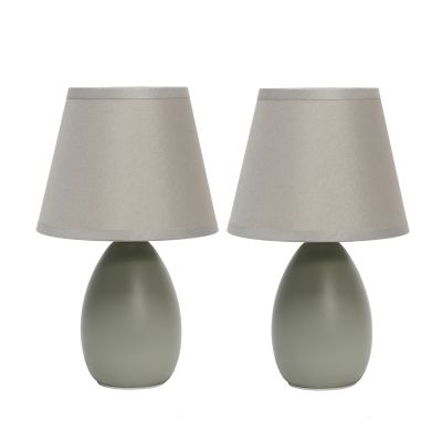 Creekwood Home Traditional Ceramic Oblong Bedside Table Desk Lamp Two Pack Set With Matching Tapered Drum Fabric Shade