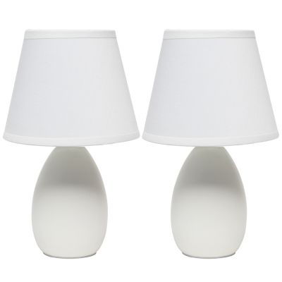 Creekwood Home Traditional Ceramic Oblong Bedside Table Desk Lamp Two Pack Set with Matching Tapered Drum Fabric Shade