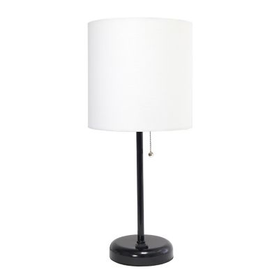 Creekwood Home Contemporary Bedside Power Outlet Base Standard Metal Table Desk Lamp with Drum Fabric Shade