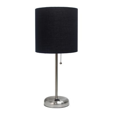 Creekwood Home Contemporary Bedside Power Outlet Base Standard Metal Table Desk Lamp With Fabric Shade