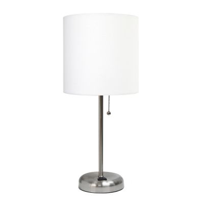 Creekwood Home Contemporary Bedside Power Outlet Base Standard Metal Table Desk Lamp With Fabric Shade