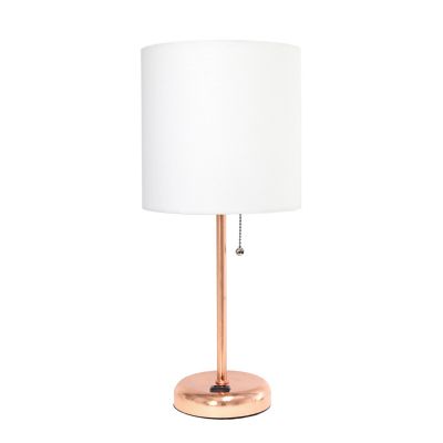 Image showing  Contemporary Bedside Power Outlet Base Standard Metal Table Desk Lamp with Drum Shade
