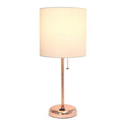 Image showing  Contemporary Bedside Power Outlet Base Standard Metal Table Desk Lamp with Drum Shade