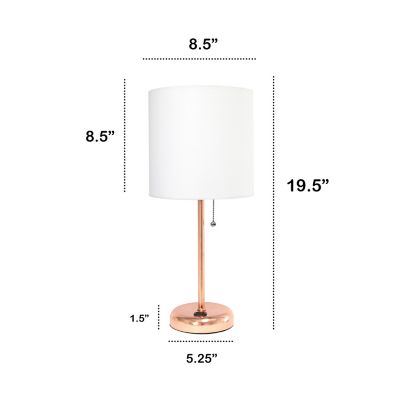Image showing  Contemporary Bedside Power Outlet Base Standard Metal Table Desk Lamp with Drum Shade