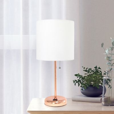 Image showing  Contemporary Bedside Power Outlet Base Standard Metal Table Desk Lamp with Drum Shade