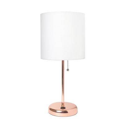 Creekwood Home Contemporary Bedside USB Port Feature Standard Metal Table Desk Lamp with Drum Shade