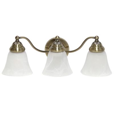 Lalia Home Traditional Three Light Curved Metal and Alabaster Glass Shade Vanity Uplight Downlight Wall Mounted Fixture