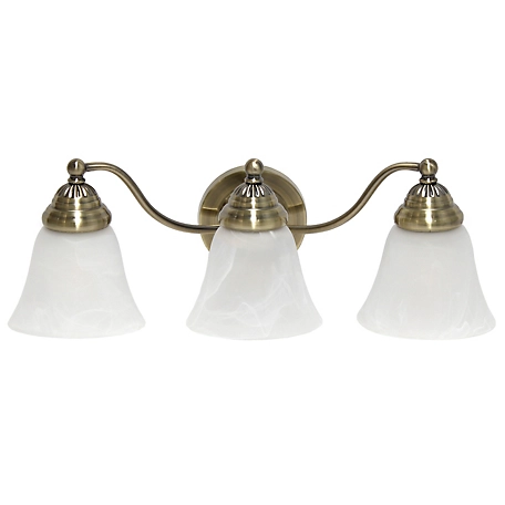 Lalia Home Traditional Three Light Curved Metal and Alabaster Glass Shade Vanity Uplight Downlight Wall Mounted Fixture