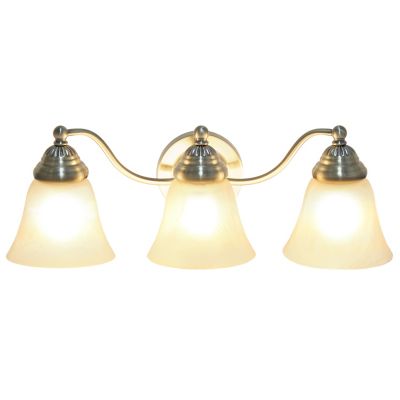 Image showing  Traditional Three Light Curved Metal and Alabaster Glass Shade Vanity Uplight Downlight Wall Mounted Fixture
