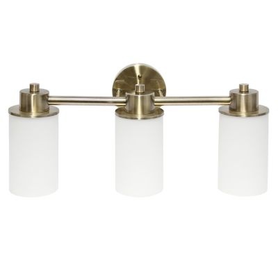 Image showing  Three Light Metal and Opaque Glass Shade Vanity Uplight Downlight Wall Mounted Fixture with Round Backplate