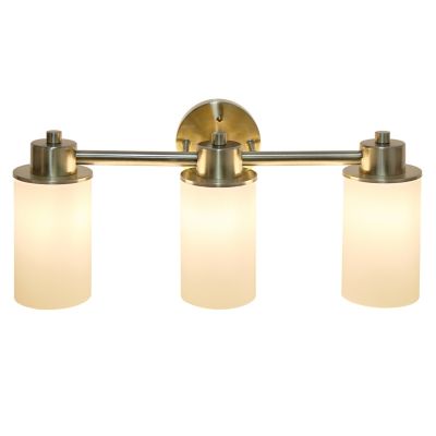 Image showing  Three Light Metal and Opaque Glass Shade Vanity Uplight Downlight Wall Mounted Fixture with Round Backplate