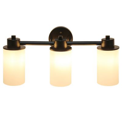 Image showing  Three Light Metal and Opaque Glass Shade Vanity Uplight Downlight Wall Mounted Fixture with Round Backplate