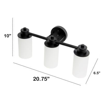 Image showing  Three Light Metal and Opaque Glass Shade Vanity Uplight Downlight Wall Mounted Fixture with Round Backplate