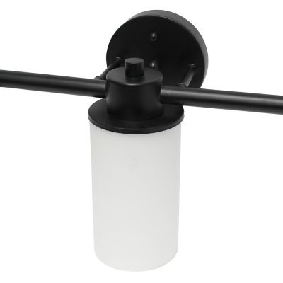 Image showing  Three Light Metal and Opaque Glass Shade Vanity Uplight Downlight Wall Mounted Fixture with Round Backplate