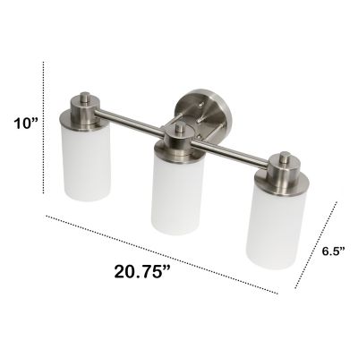 Image showing  Three Light Metal and Opaque Glass Shade Vanity Uplight Downlight Wall Mounted Fixture with Round Backplate