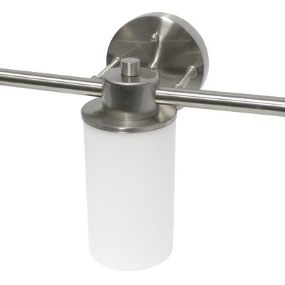 Image showing  Three Light Metal and Opaque Glass Shade Vanity Uplight Downlight Wall Mounted Fixture with Round Backplate