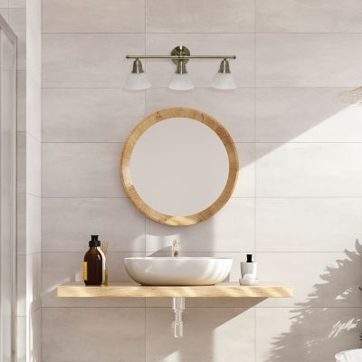 Lalia Home Three Light Metal and Alabaster Glass Shade Vanity Uplight Downlight Wall Mounted Fixture with Metal Accents