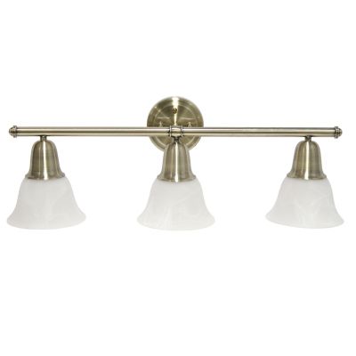Image showing  Three Light Metal and Alabaster Glass Shade Vanity Uplight Downlight Wall Mounted Fixture with Metal Accents