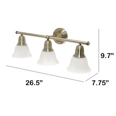 Image showing  Three Light Metal and Alabaster Glass Shade Vanity Uplight Downlight Wall Mounted Fixture with Metal Accents