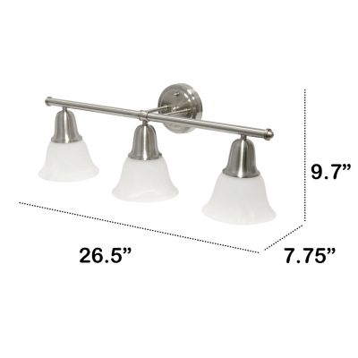 Image showing  Three Light Metal and Alabaster Glass Shade Vanity Uplight Downlight Wall Mounted Fixture with Metal Accents