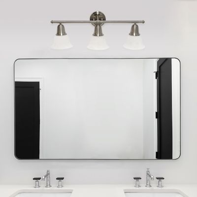 Image showing  Three Light Metal and Alabaster Glass Shade Vanity Uplight Downlight Wall Mounted Fixture with Metal Accents