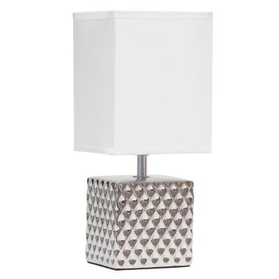 Simple Designs Contemporary Petite Hammered Square Bedside Table Desk Lamp with Rectangular Fabric Shade