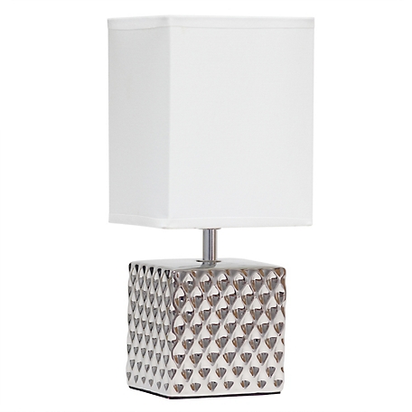 Simple Designs Contemporary Petite Hammered Square Bedside Table Desk Lamp with Rectangular Fabric Shade