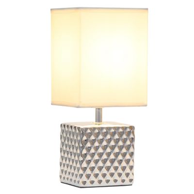 Image showing  Contemporary Petite Hammered Square Bedside Table Desk Lamp with Rectangular Fabric Shade