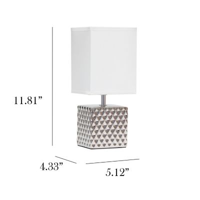 Image showing  Contemporary Petite Hammered Square Bedside Table Desk Lamp with Rectangular Fabric Shade