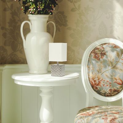 Image showing  Contemporary Petite Hammered Square Bedside Table Desk Lamp with Rectangular Fabric Shade