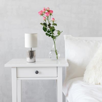 Simple Designs Contemporary Ruffled Capsule Bedside Table Desk Lamp with Drum Fabric Shade