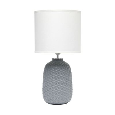 Simple Designs Traditional Ceramic Purled Texture Bedside Table Desk Lamp with Fabric Drum Shade