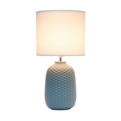 Image showing  Traditional Ceramic Purled Texture Bedside Table Desk Lamp with Fabric Drum Shade