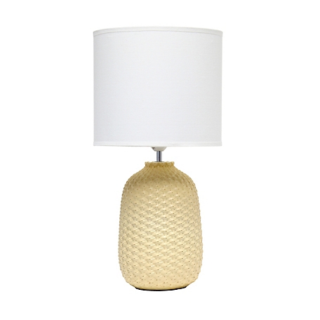 Simple Designs Traditional Ceramic Purled Texture Bedside Table Desk Lamp with Fabric Drum Shade