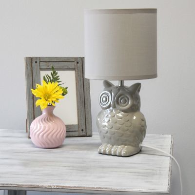 Image showing  Contemporary Ceramic Owl Bedside Table Desk Lamp with Matching Fabric Shade