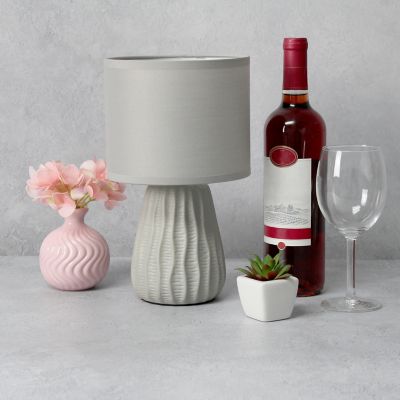 Image showing  Traditional Modern Ceramic Texture Accent Bedside Table Desk Lamp with Matching Fabric Shade, 11.02 in.