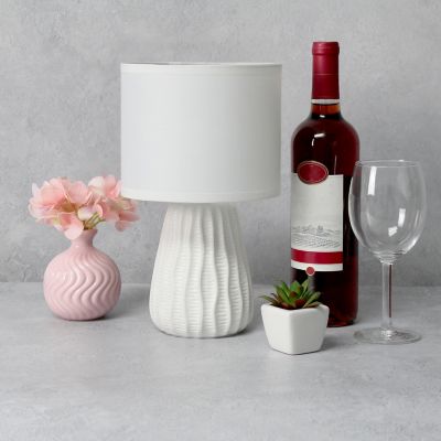 Image showing  Traditional Modern Ceramic Texture Accent Bedside Table Desk Lamp with Matching Fabric Shade, 11.02 in.