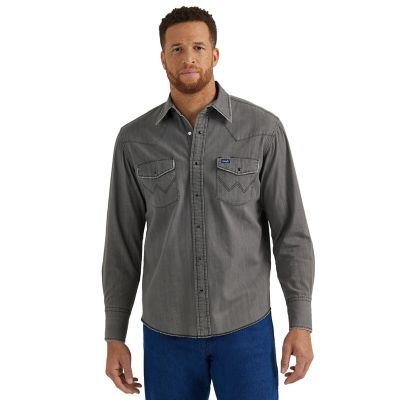 Wrangler Men's Vintage Denim Long-Sleeve Snap-Front Shirt