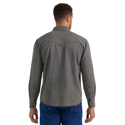 Image showing  Men's Vintage Denim Long-Sleeve Snap-Front Shirt