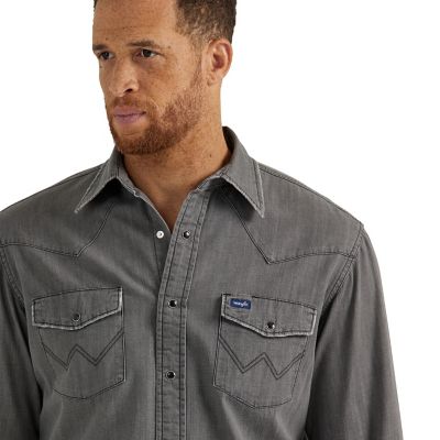 Image showing  Men's Vintage Denim Long-Sleeve Snap-Front Shirt