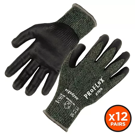 Ergodyne ANSI A7 Nitrile Coated Cut Resistant Gloves – 12 Pack Green Work Gloves