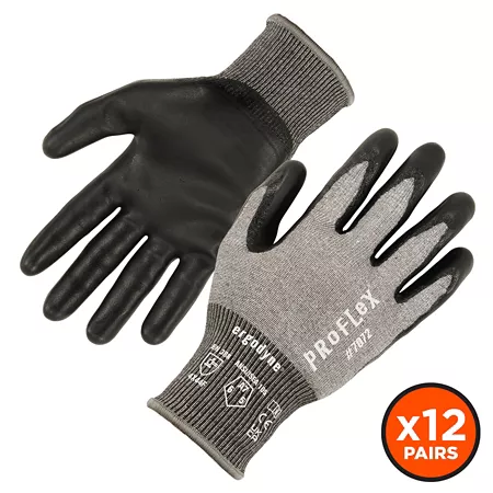 Ergodyne ANSI A7 Nitrile Coated Cut Resistant Gloves – 12 Pack Gray Work Gloves