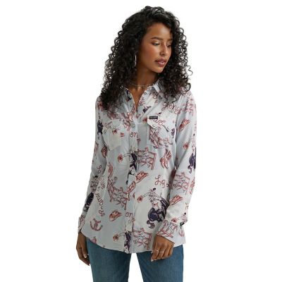 Wrangler Women's Rodeo Print Button Up Long Sleeve Top