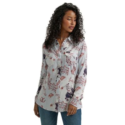 Wrangler Women's Rodeo Print Long-Sleeve Button-Down Shirt