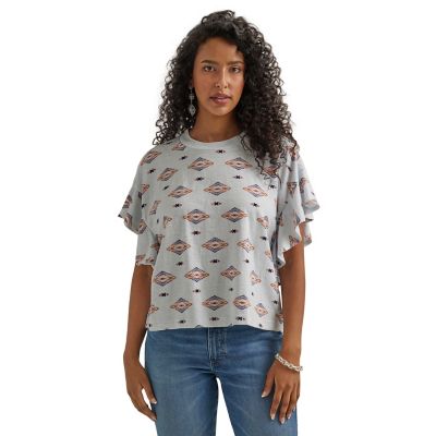 Image showing  Women's Retro Aztec Print Flutter Sleeve Top