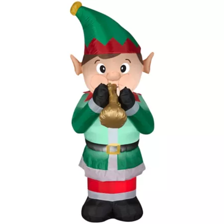 Gemmy 9.84 in Mixed media animated inflatable elf playing a trumpet Inflatable Christmas decoration Christmas Inflatables