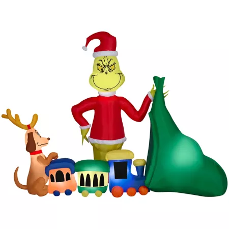 Gemmy 13.78" Airblown Dr Seuss Grinch Putting the Train in Santa's Bag Large Inflatable Christmas Decoration Christmas Inflatables